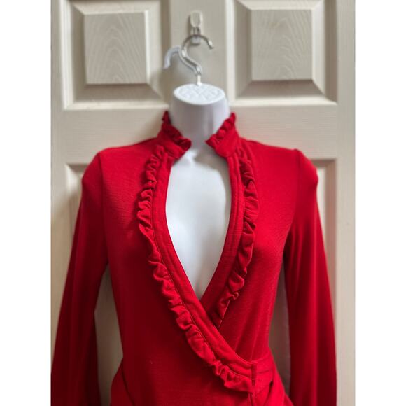 Diane Von Furstenberg Volante FLAW Wool Deep V Neck Pocket Wrap Dress Size 10 - Picture 3 of 14